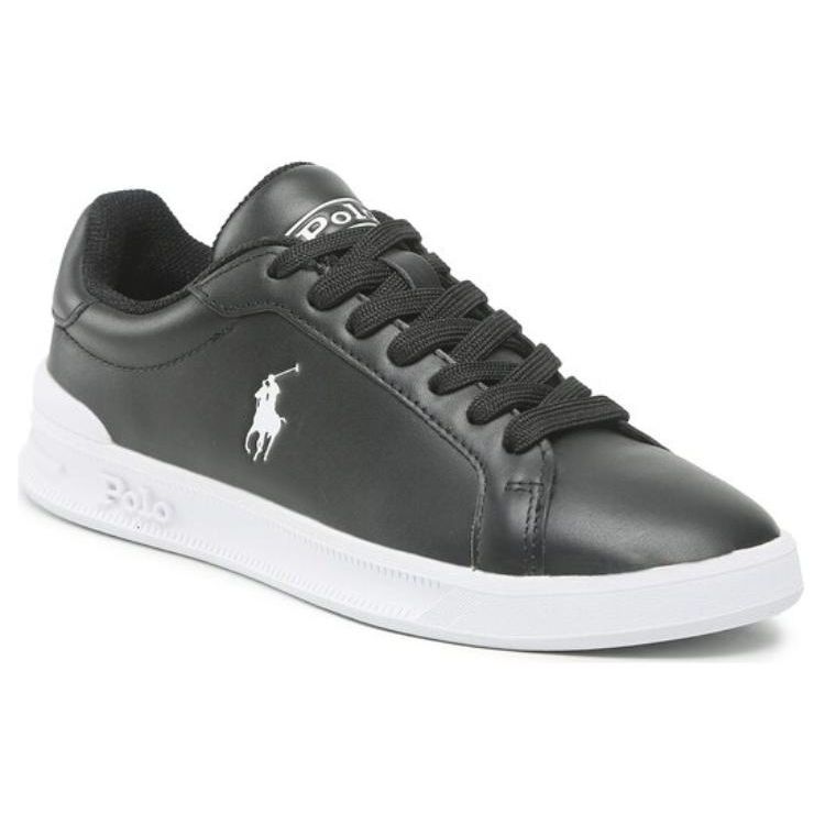Polo Ralph Lauren Läder Rund Tå Snörning Låg Topp Sneakers Herr Sneakers Svart 809845109009