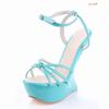 Fashion Strange Style Heel Women Novelty Shoes Metallic Leather Fashion High Heels Slingback T-Tied Mixed Color Summer Sandals
