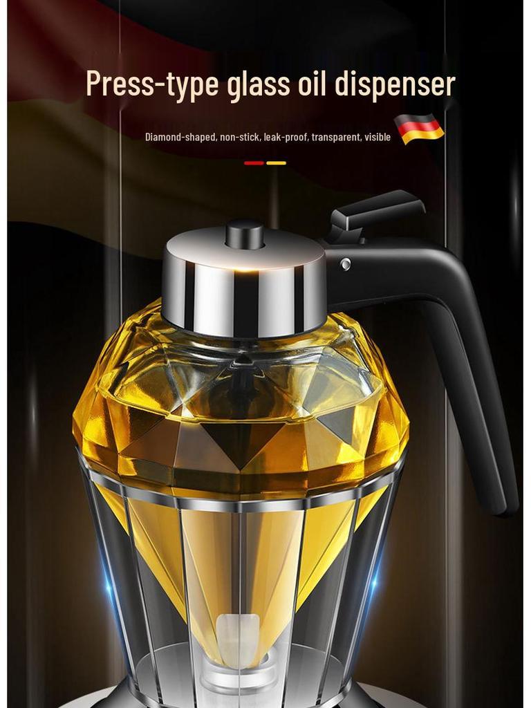 Diamond Glass Press-Type Oil Pot - Transparent, Exquisite Design, Visible Colors