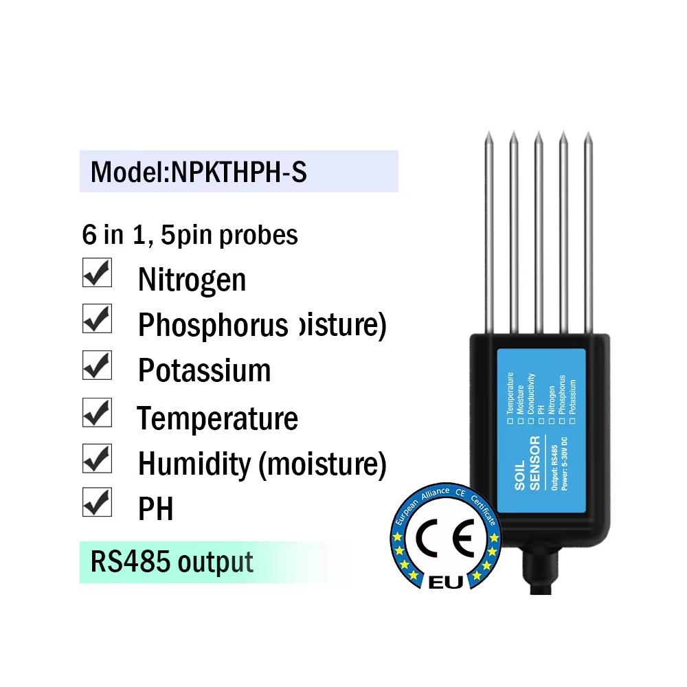 7 In 1 Soil Sensor Moisture Temperature Humidity EC pH NPK 4-20mA 0-5V RS485 Modbus High Precision Agriculture Soil Tester