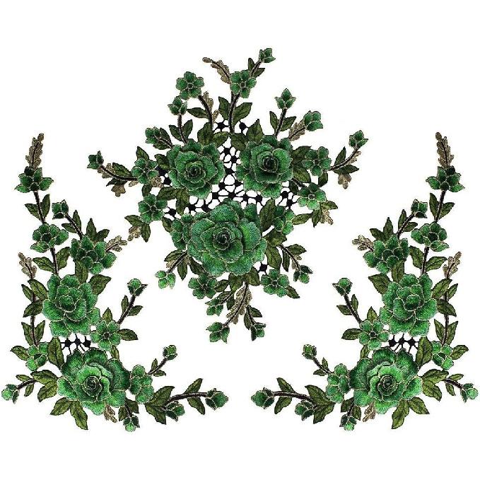 1set 3D Flower Embroidery Applique Lace Fabric Patches for Dress Garment Decorated DIY Sewing Accessories T2579 (Green)