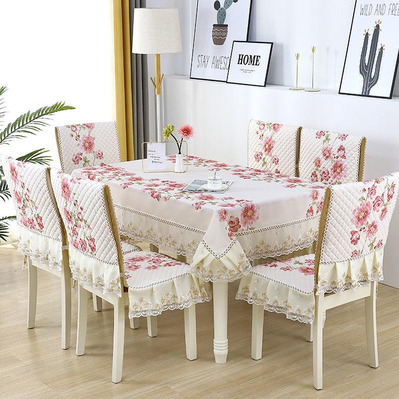 Chinese Style Chair Cover Dining Table Cloth Thick Anti Slip Chair Cushion with Lace Skirt Simple Printed Tablecloth Home Decor