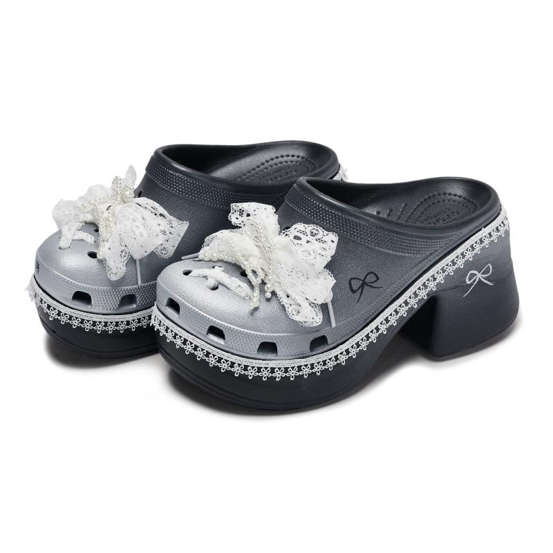Crocs Siren Clog 811 wyprodukowane w Crocs koronka koronka kok kok styl baletowy zestaw prezentowy buty z dziurkami dla mężczyzn i kobiet czarny i biały srebrny