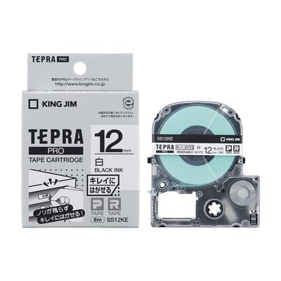 King Jim Tepra PRO Tape Easily Removable 12mm White 8m SS12KE [Genuine] Cartridge, Label, Label/Black Text, Length,