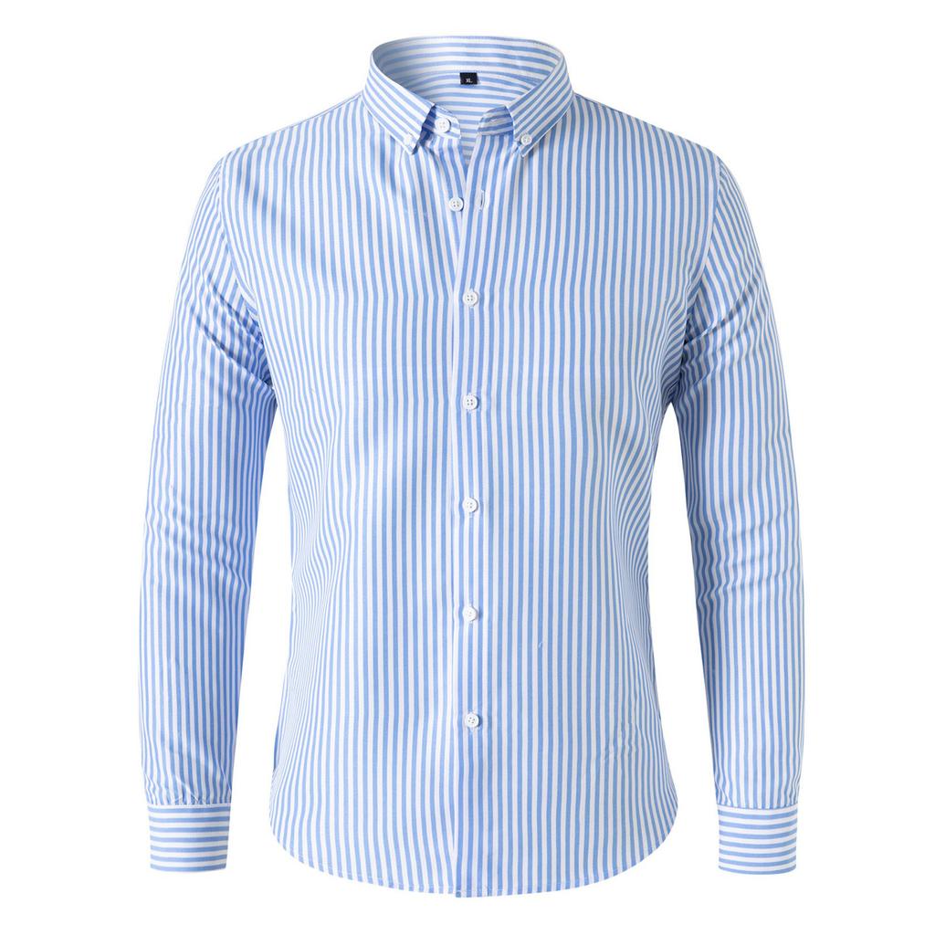 Men's Striped Long Sleeve Slim Fit Business Casual Dress Shirt