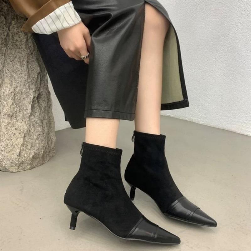 Huge Good-looking Small Short Boots Women's Pointed New Black Slim High-heeled Fashion Bare Boots Boots