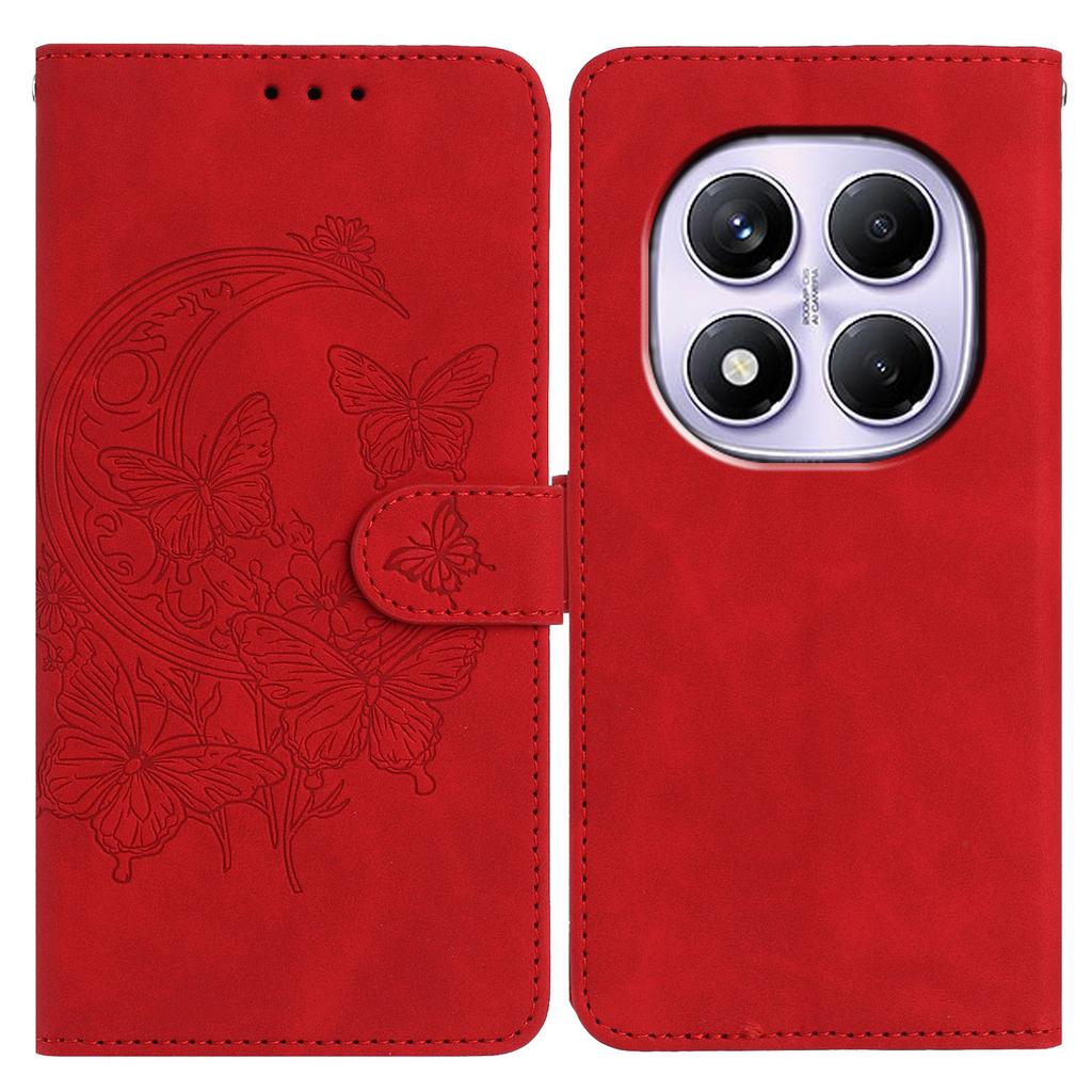 PU-lærveske til Xiaomi Redmi Note 14 Pro+ 5G/Note 14 Pro 5G/Poco X7 5G Sommerfugl Blomst Trykket Lommebok Stativ Telefondeksel