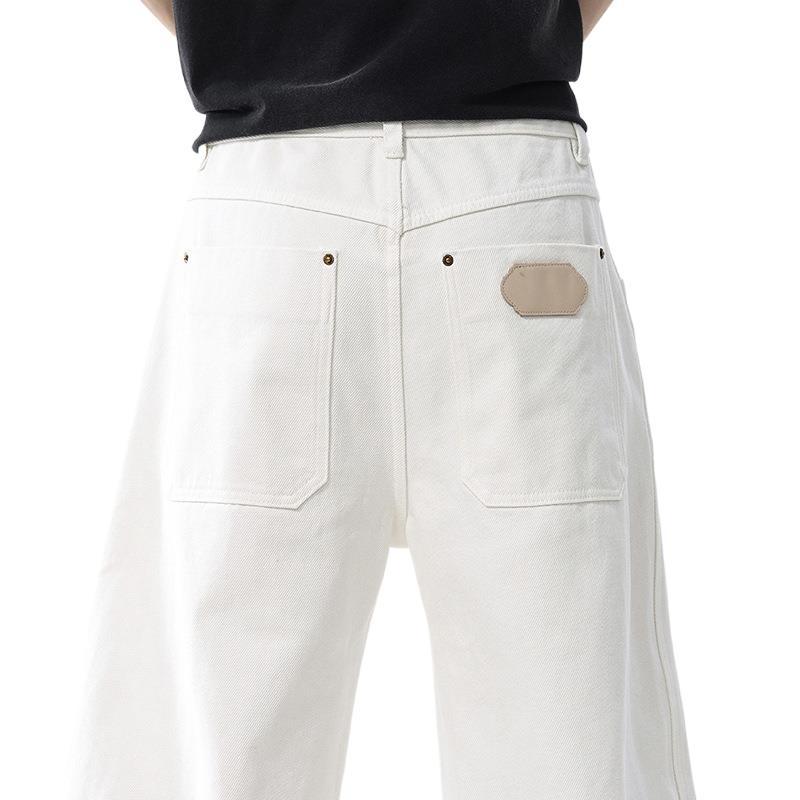 Spring and Autumn American High Street Ripped Jeans Men's Loose Straight Wide Legs Pants