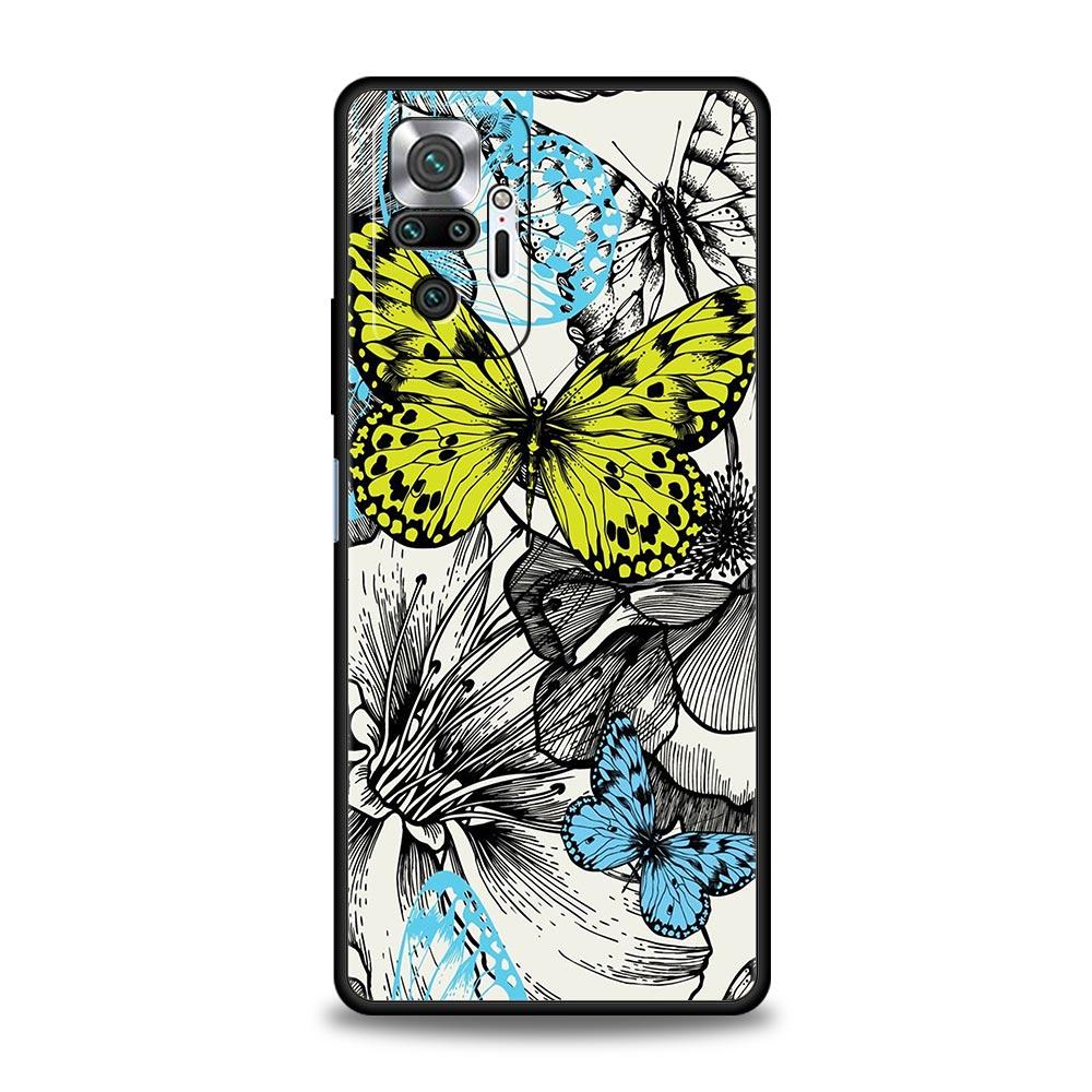 Butterfly Design Phone Case Cover for Redmi 14C 10C Note 15 14 13 12 10 11 K40 Pro Plus 5G Shockproof Soft TPU Shell Fundas Bag