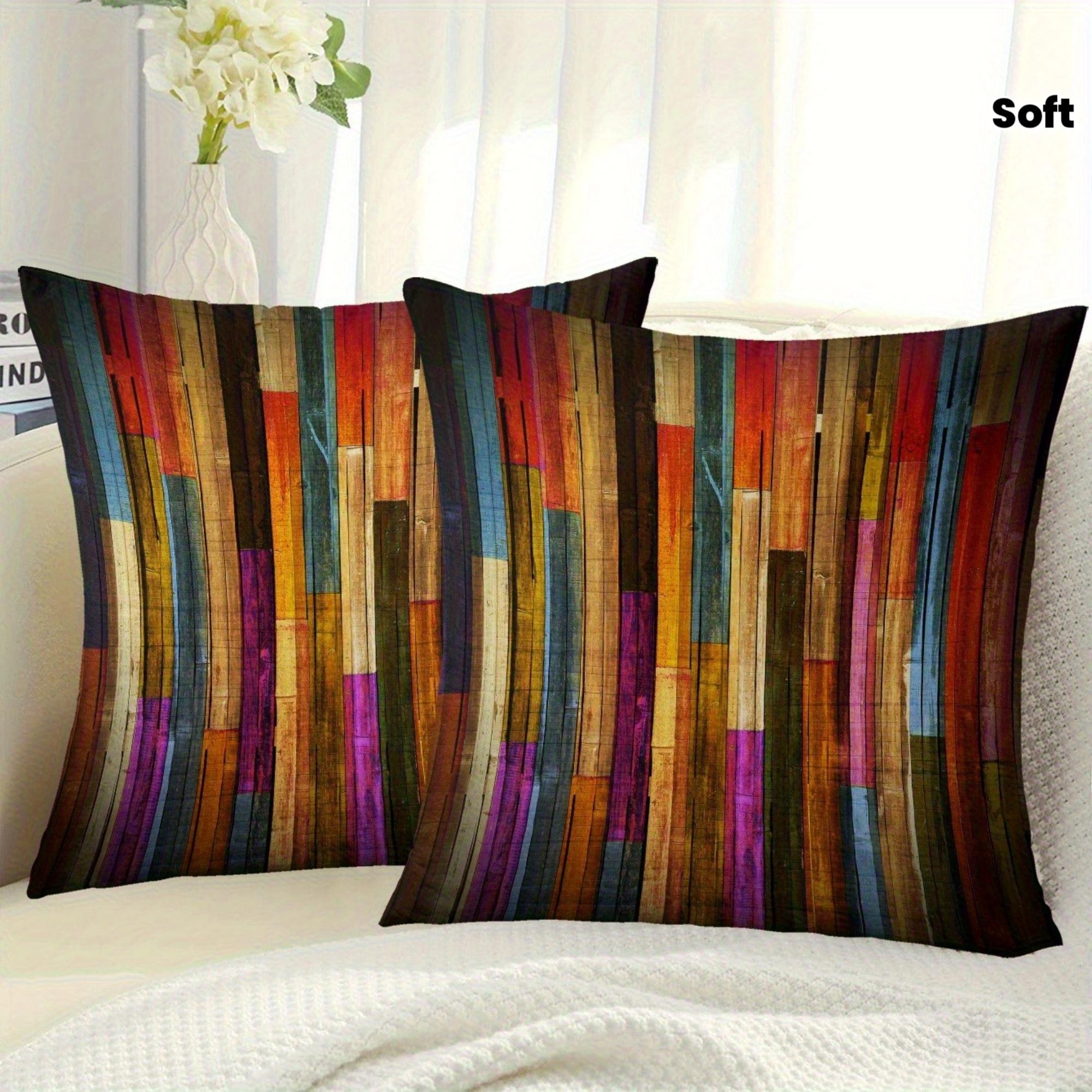 Panika Chen Unisex 1Pc Colorful Wood Plank Pillow Cover, 2D Double-Sided Polyester Cushion Case, Rustic Farmhouse Decor, Gift For Vintage & Industr