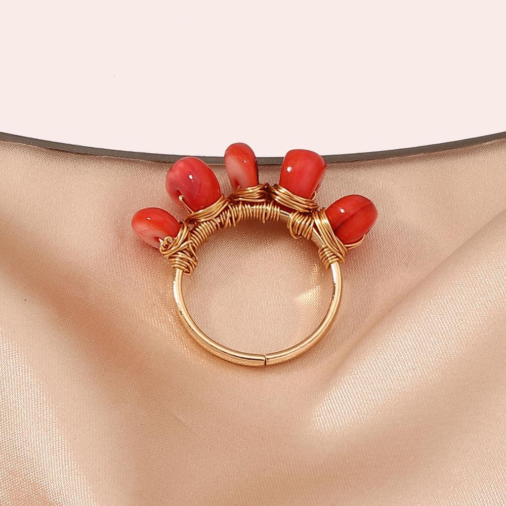 Cross-border e-commerce French retro stone temperament light luxury versatile trend Amazon hand-woven jewelry ring