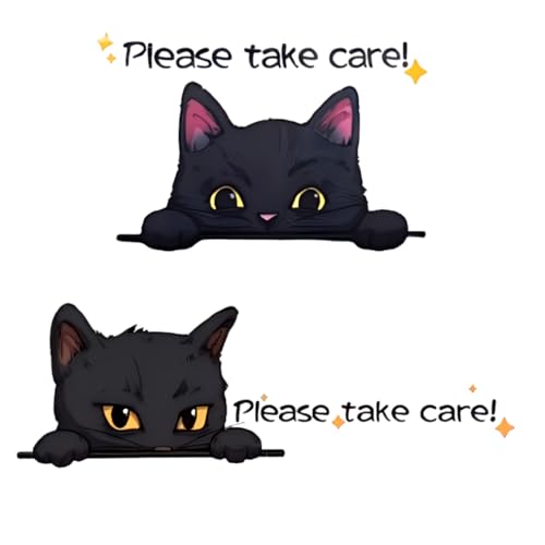 

Набор из 2 автомобильных наклеек с котами, дизайн черного кота, водонепроницаемые, пожалуйста, будьте осторожны, подходят для мотоциклов, наклейки с надписью, подходят для улицы