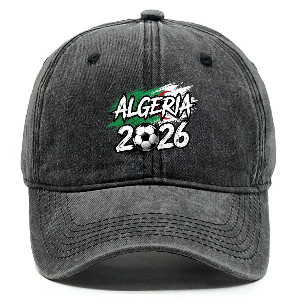 

2026 Football Soccer ALGERIA Flag Printed Sun Hat , Adjustable Snapback Baseball Cap Fashion Distressed Sweatband Sporting Sun Hat as the picture чёрный