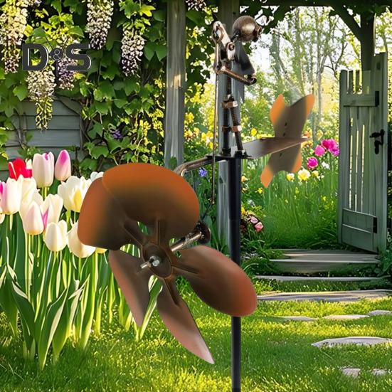 Moară de vânt metalică cu acționare manuală, chitarist, figurină Steampunk, decor de artă pentru curte, grădină și terasă