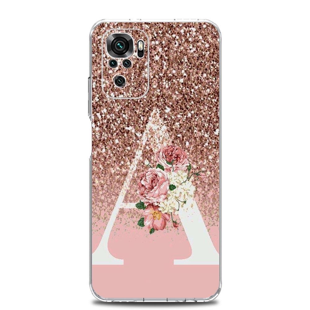Letter Pink Shiny M R Phone Case For Xiaomi Redmi Note 14 13 12 4G 9 8 10 11 Pro Plus 5G 14C 13C 12C 10C 9C 9A Clear TPU Cover