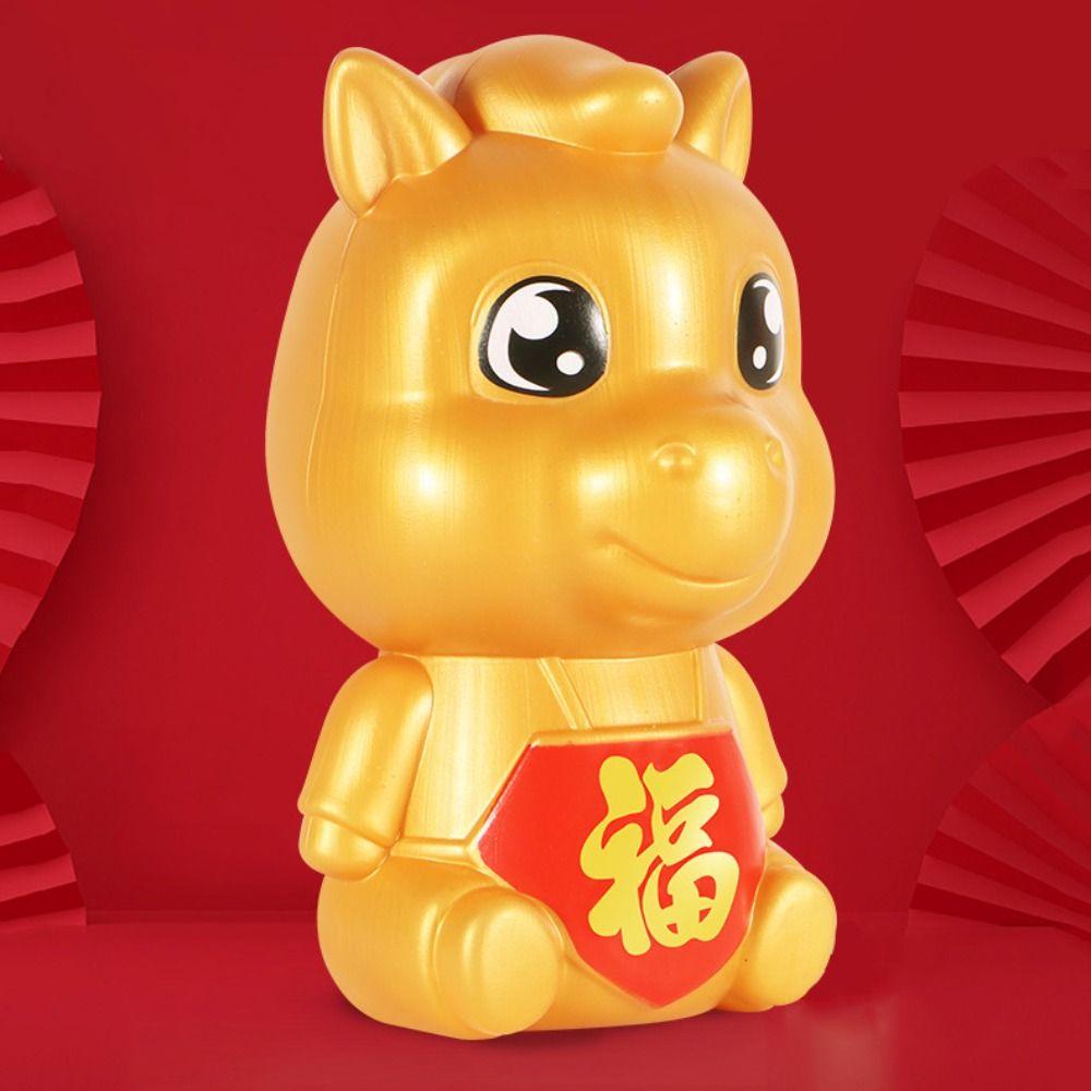 Goldenes Cartoon-Sparschwein Verdickte Münzspardose Tierkreis Pferd Münzglas Neujahrsfeier