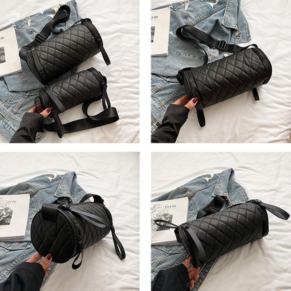 Elegant Rhombus Crossbody Bag Plaid Cylinder Bag Casual Nylon Shoulder Bag  Girls