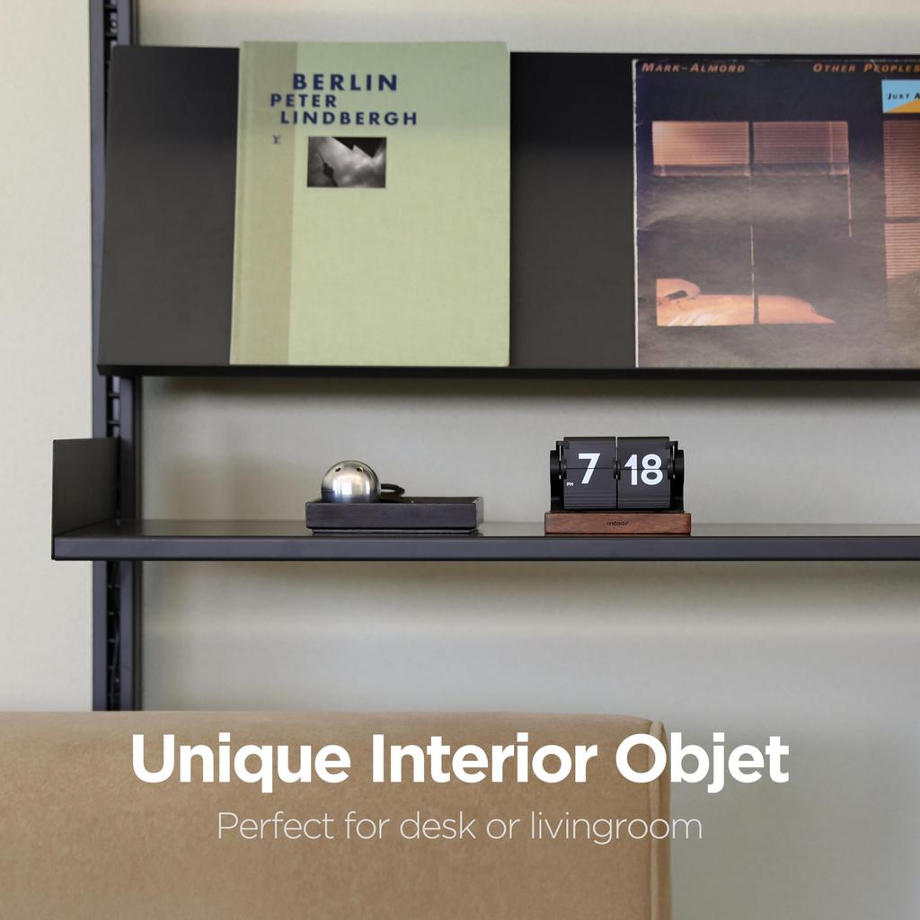 Mooas Multi-Wood Mini Flip Desk Clock, Retro Vintage Analog Automatic Flip Clock, Timer Calendar, Desk Clock with Large Numbers, USB-C Rechargeable, P