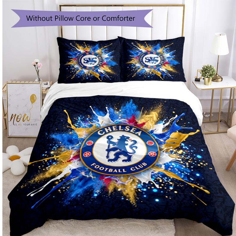 Chelsea FC Pattern Printed 3PCS Bedding Set Soft Skin-Friendly Washable Duvet Cover & Pillowcases Set All Season Bedroom