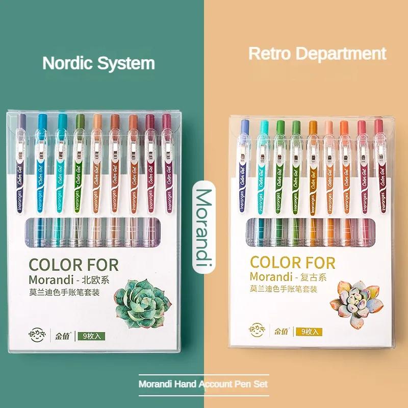 9/36 Color Morandi Gel Pen Set Press Type Color Ballpoint Pen 0.5mm Note-taking Hand Account Stationery Office School Supplies