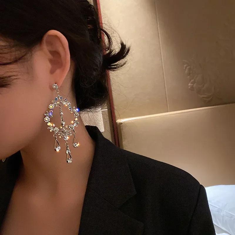 Hollow Out Earrings for Women 2024 Temperament Fringe Exaggerate Drop Earring Long Personality Wedding Zircon Girl Gift