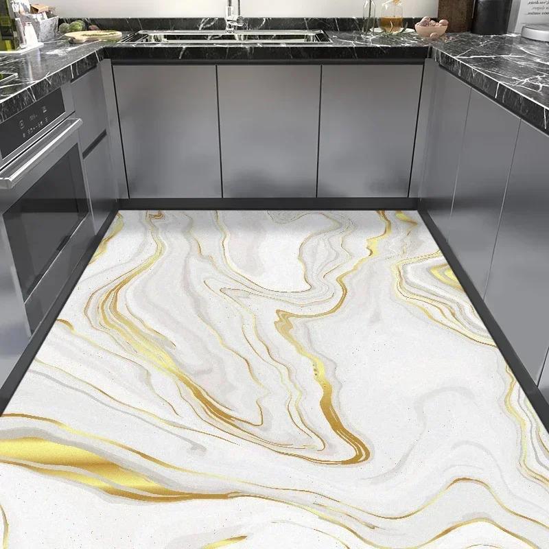 Kitchen Floor Mat Large Pvc Leather Waterproof Carpet Anti-slip Oil-proof Foot Mats Imitation Marble Rug Home Decoration Rugs