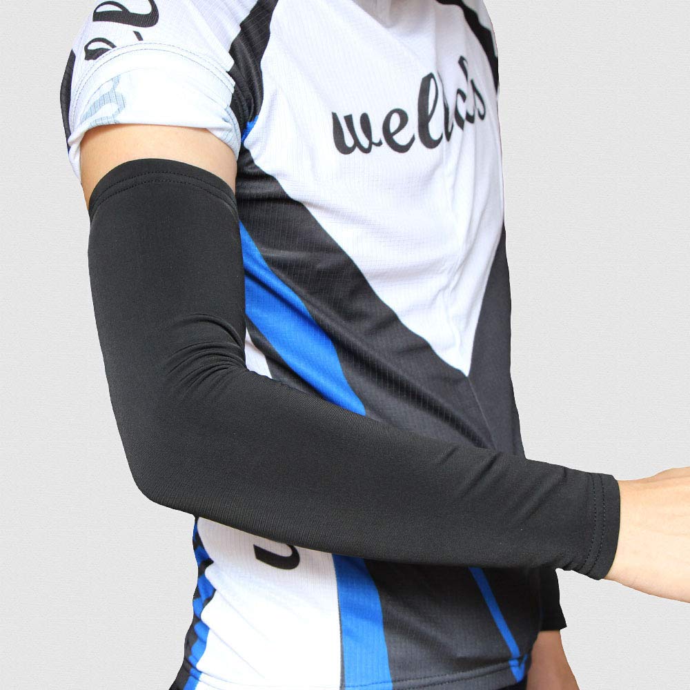 Arm Set of Brushed Unisex [Welcruz] Warmers, 2, Fleece, Plain, Men's, Women's, Sports, Outdoor, Stretchy, (Black, L)