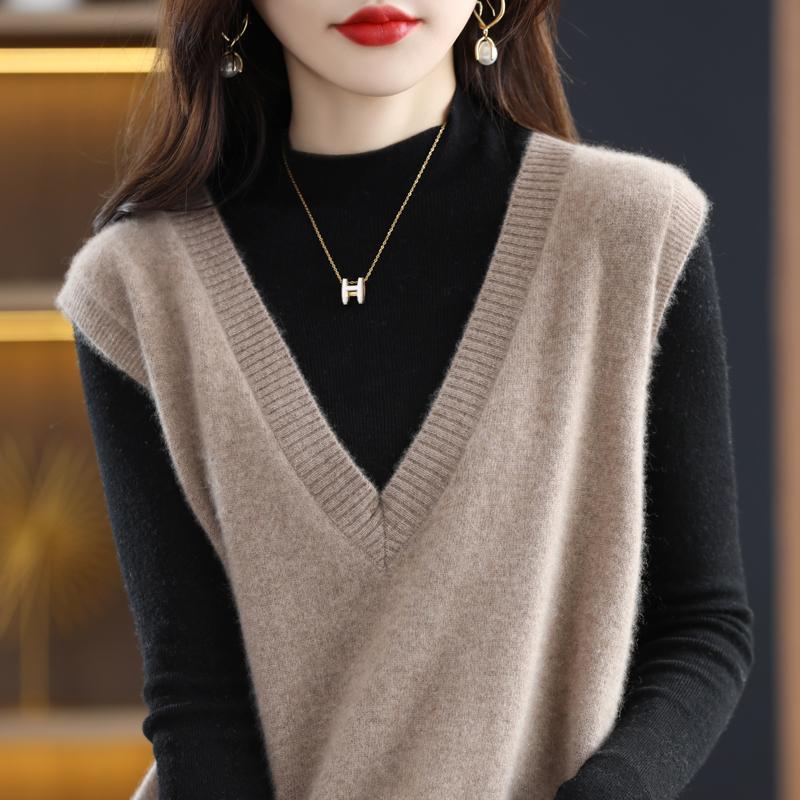 

Женский жилет с V-образным вырезом, кашемир Цинхэ, 30% кашемир, 70% шерсть, зимний вязаный пуловер, осенний свитер, кашемировый свитер XXL коричневый