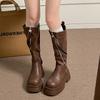 Fashion Winter Platform Chunky Woman Knee High Boot Fashion Side Zippers Height Increase Shoes Punk Style Ladies Knight Long Booties