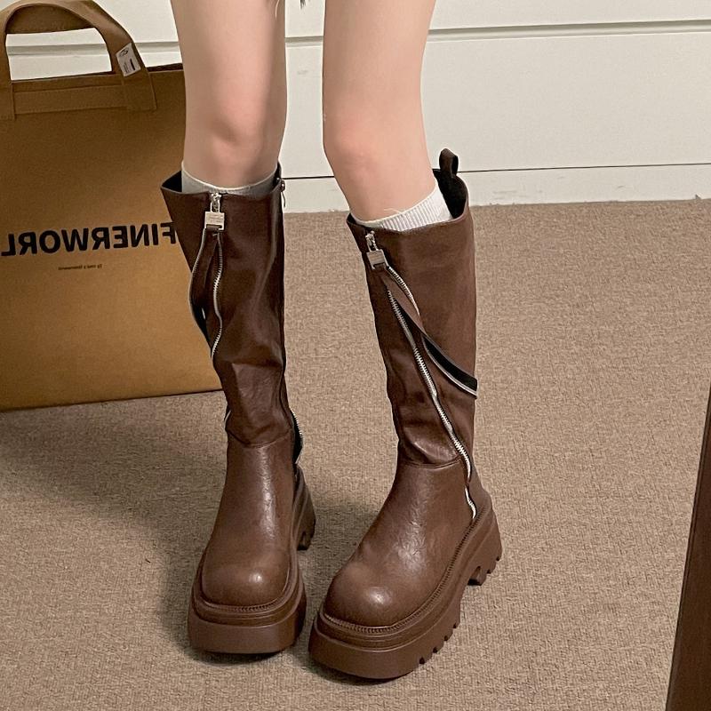 Fashion Winter Platform Chunky Woman Knee High Boot Fashion Side Zippers Height Increase Shoes Punk Style Ladies Knight Long Booties