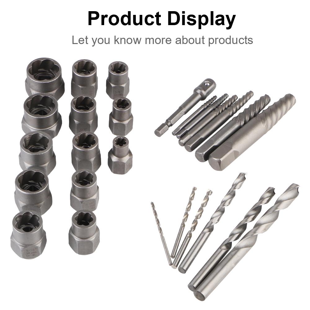 26 ks/sada šroubových matic Nástroj na demontáž nástrčných matic Odstraňovač šroubových matic Poškozený šroub stahovák matice Vytahovač ručního nářadí Sada příslušenství Nástroj na opravu auta