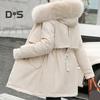 Women Coat Hooded Winter Jacket with Faux Fur Collar Warm Fashionable Zipper Closure Coat for Autumn Winter