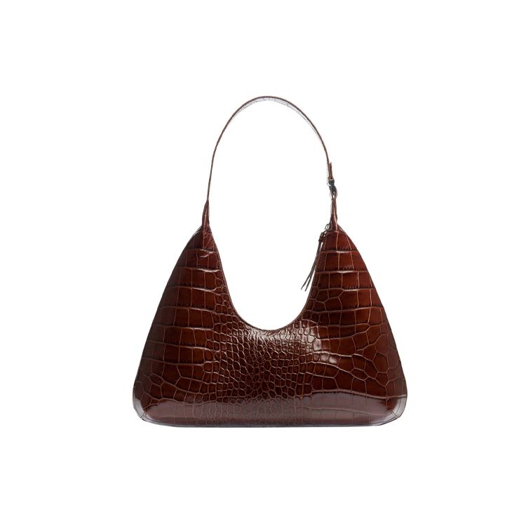 By Far Amber Series Leather Vintage Crocodile Embossed Shoulder Bag Women Bags Hazelnut 21SSAMRSNEDLAR