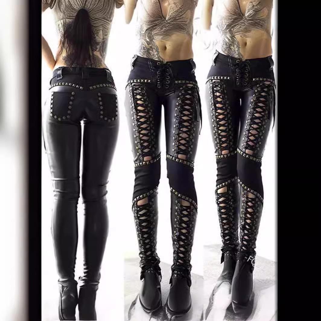 Punk Rock mākslīgās ādas šņorējamas šauras