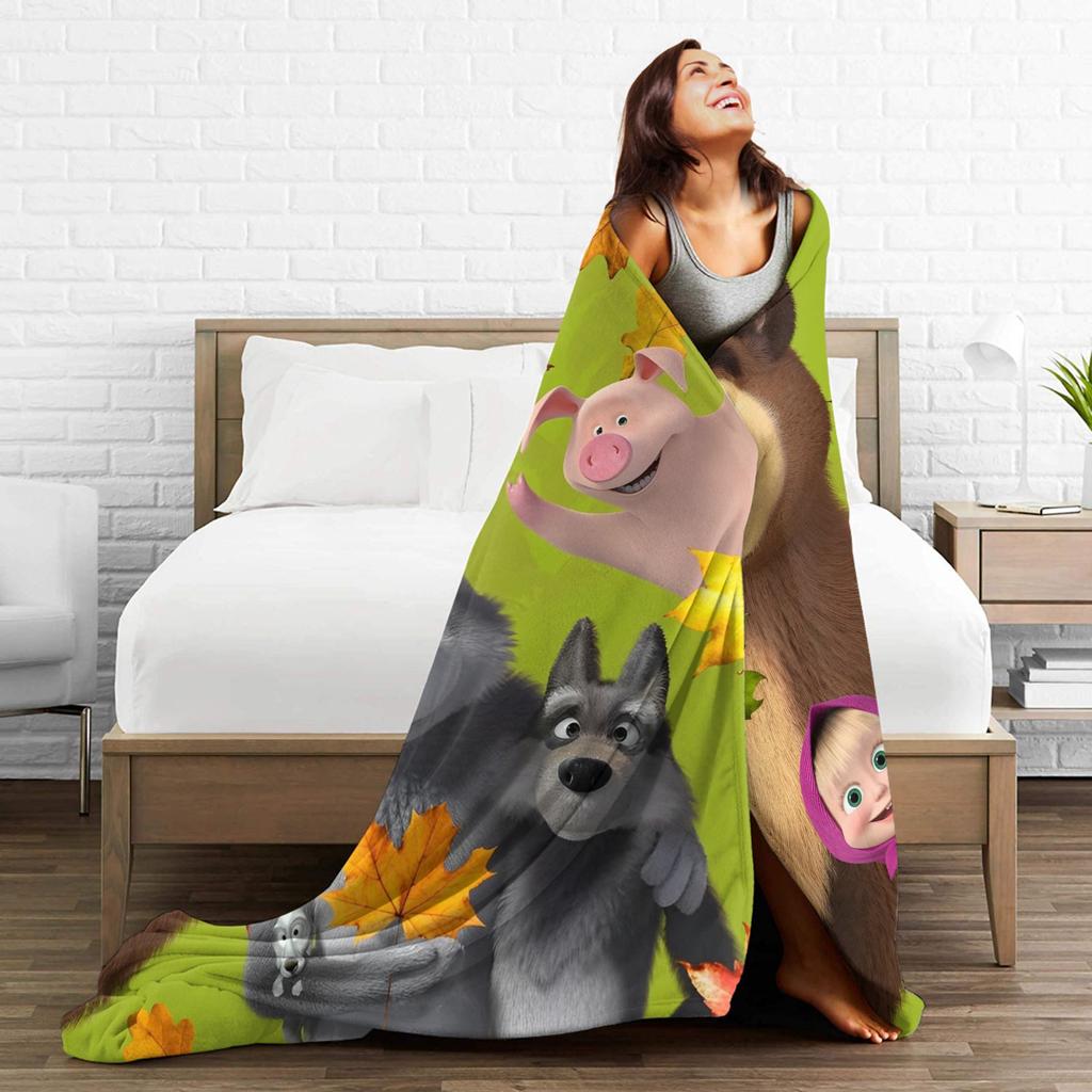 M-Mashas and B-Bears Blanket Multiple Sizes Soft Fuzzy Plush Kawaill Bear Throw Blankets for Sofa Couch and Bed