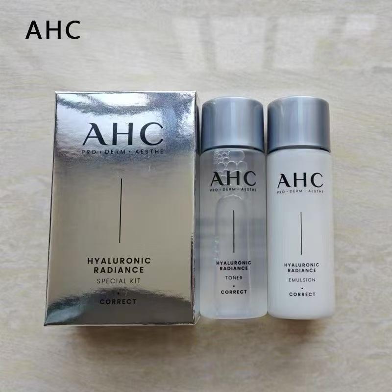 AHC Hyaluronic Dewy Radiance Travel Skin Set, 30ml Toner + 30ml Emulsion, Hydrating Brightening Mini Facial Kit