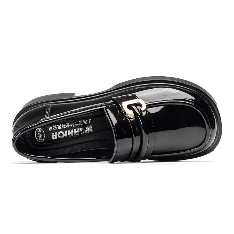 Warrior Loafers Synthetic Leather British Style Fashion Versatile Casual Flats 4.5Cm Women flats Black WXP(WZ)-221001