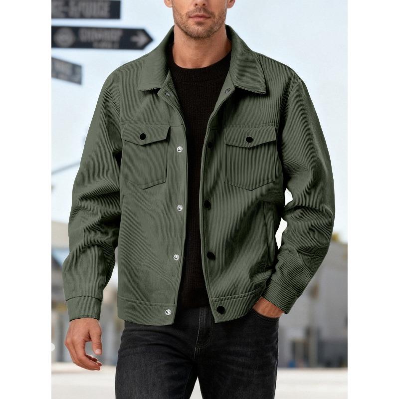 Spring Corduroy Single-breasted Casual Collar Long-sleeved Shirt Casual Sports Pocket Jacket Men