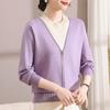 Spring new mother outfit middle-aged women's knitted sweater round neck thin long-sleeved sweater loose mother-in-law top