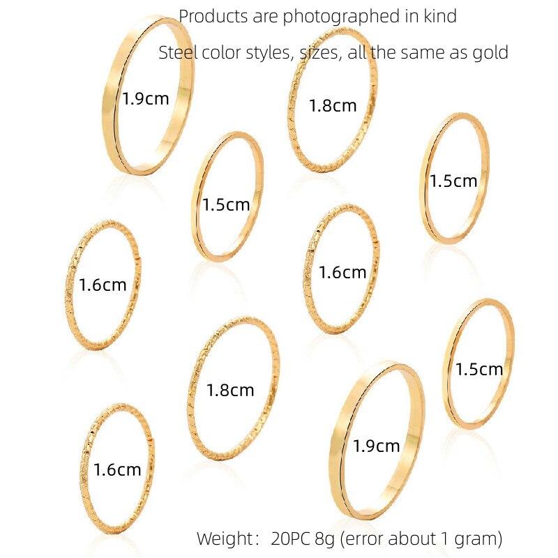 20pcs Gold-color And Silver-plated Ring Ladies Simple Style Fine Finger Ring Joint Ring Index Finger Brass And Iron Jewelry