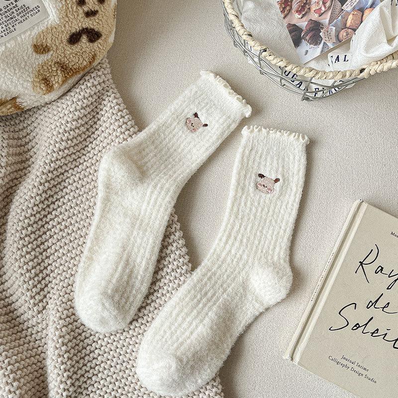 

Socks, Season, White Australian Velvet Plush Thickened Lace, Soft And Glutinous, Cute Warm Confinement Socks, Postpartum Sleep Socks one size fits all