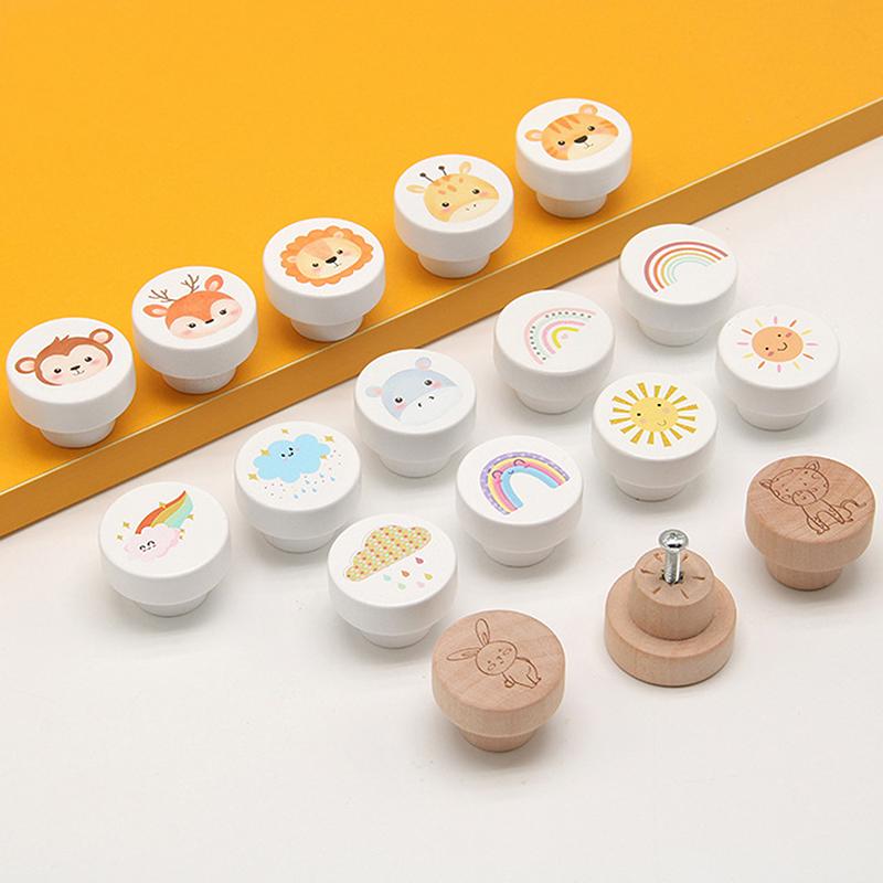 6/8 szt. Uchwyty do szafek kuchennych, szaf, drewniane klamki do drzwi, zwierzęce drewniane gałki do szuflad meblowych do pokoju dziecięcego