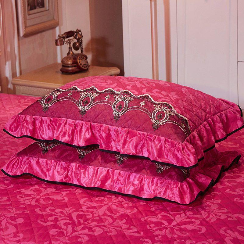 2pcs Quilted Lace Pillow Case Cover Velvet Home Decorative Rectangle Pillow Sham Winter Warm Soft