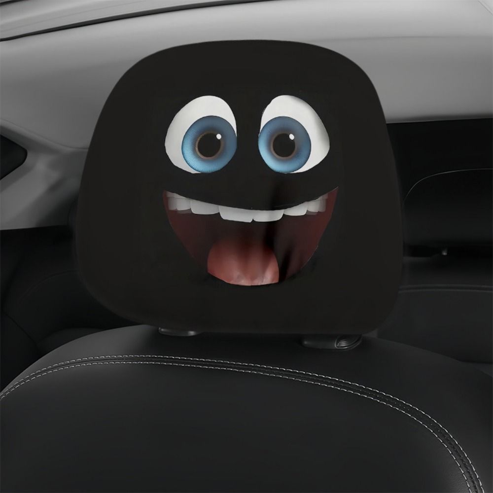 2Pcs Funny Face Expressions Car Pillowcase Exaggerated Car Seat Headcover Automobile Interior