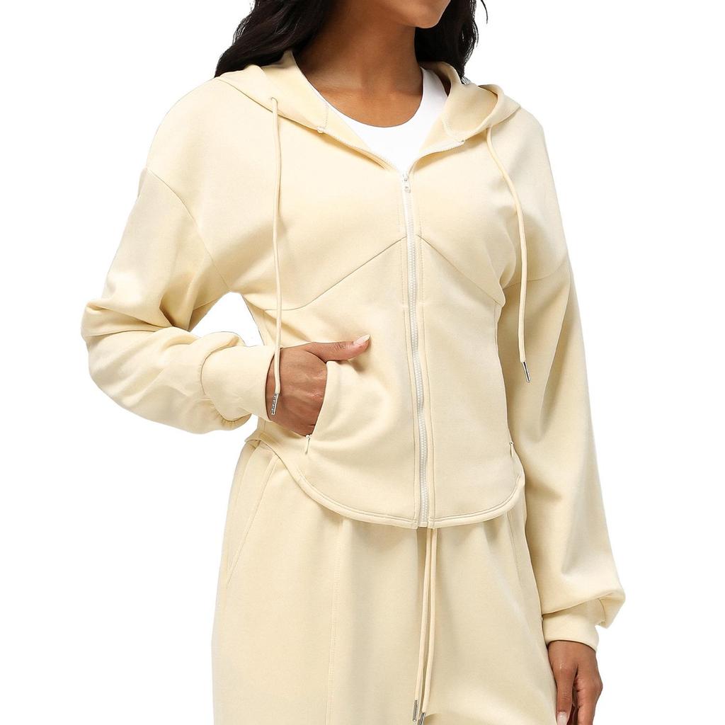 Damen Kapuzen-Reißverschluss-Cardigan: Herbst/Winter Sportlicher Casual-Pullover mit Taschen