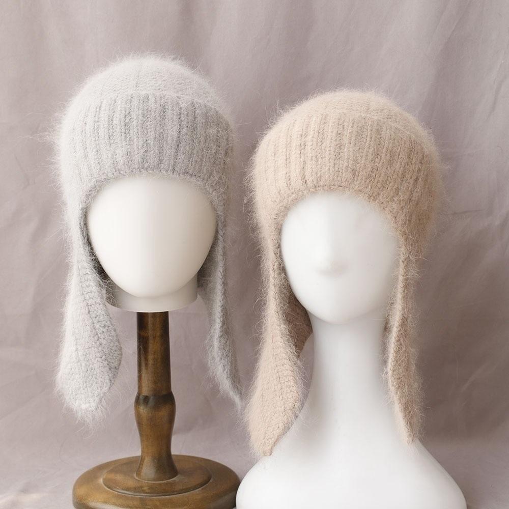 Warm Fur Ear Flap Cap Soft Skullies Beanies Cozy Woman Knit Cap Winter Season