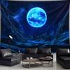 2D Cosmic Blue Moon & Mountain Tapestry Bedroom Background Decor