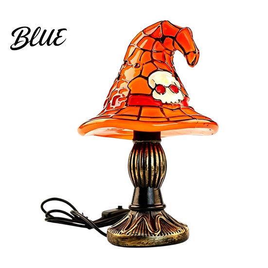 Gothic Night Light Halloween Witch Hat Table Lamp USB Stained Glass Dorm Room Vintage Wizard Decorative for Home Bedroom Lamp