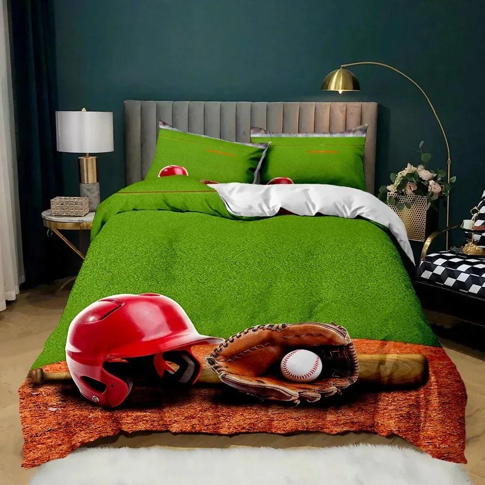 Sportowy Zestaw Pościeli Baseballowej dla Dziecka, Zestawy Poszewek na Kołdrę w Rozmiarze Queen, Chłopięca Sportowa Poszwa na Kołdrę dla Nastolatków Poliestrowa Poszwa na Kołdrę