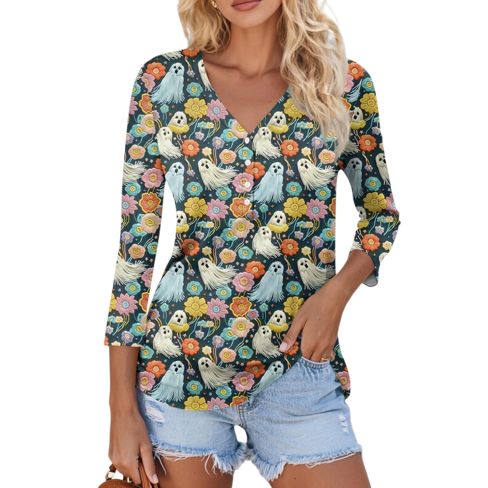 

Women s Casual Fashion Sexy Comfortable V-Neck Halloween Seven Sleeve Top S